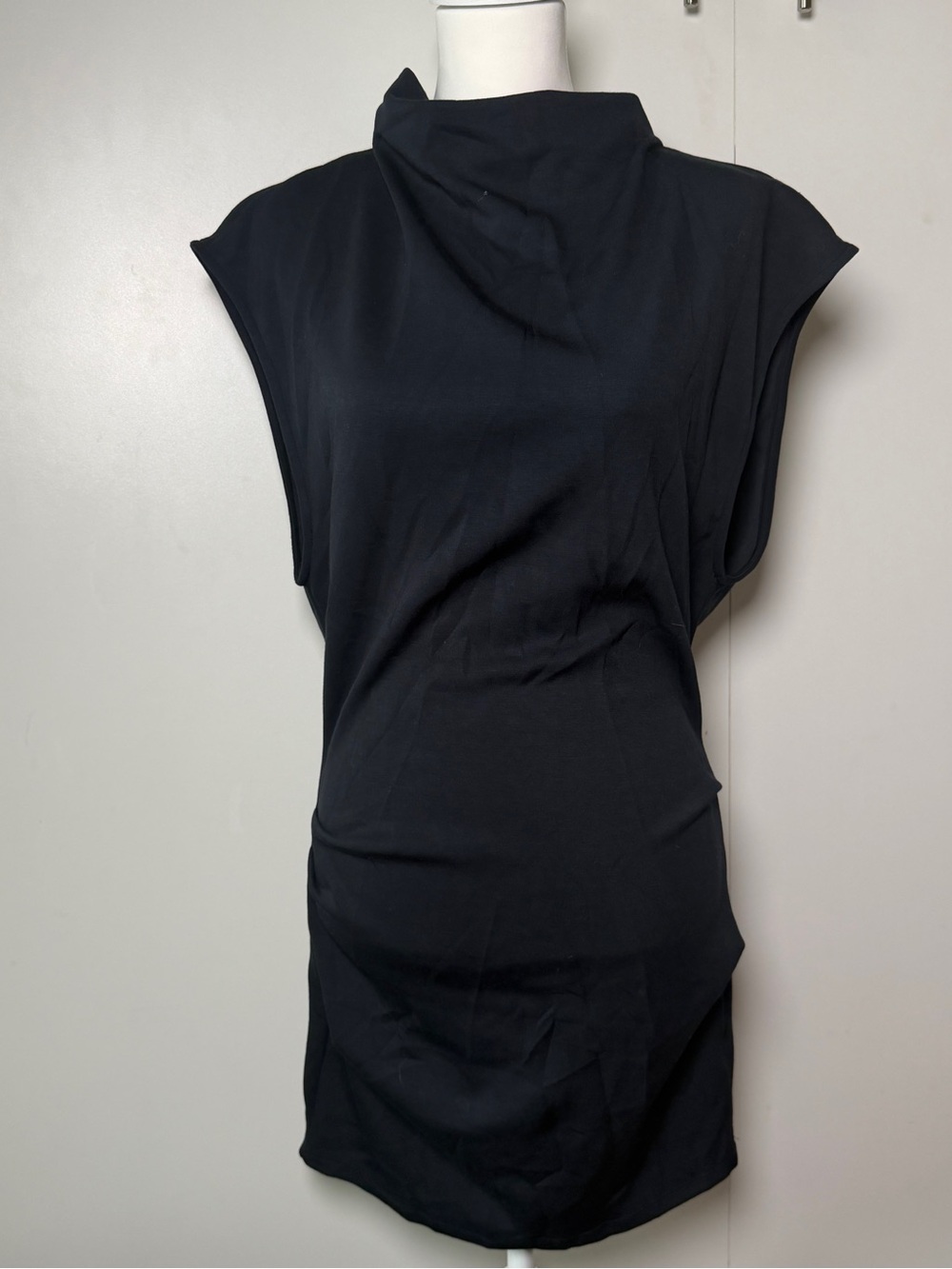 Free People S Black Cap-Sleeve Draped Neck Dress Bodycon Goth Chic